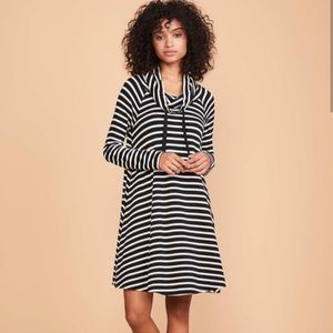 LOFT Lou & Grey Black and White Striped Cowl Neck Stretch Jersey Knit Dress